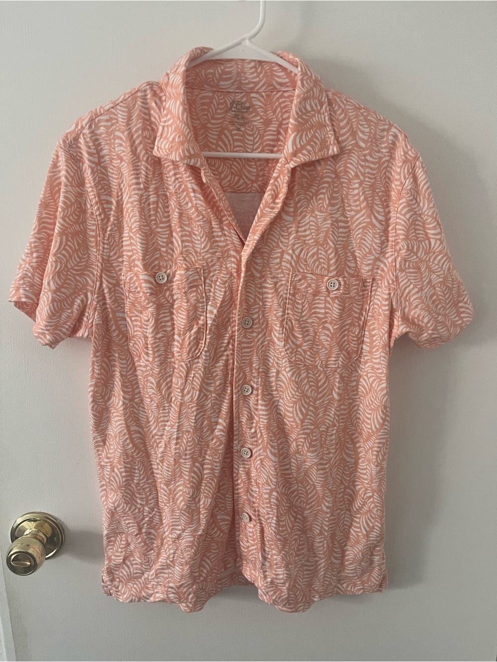 J. Crew Short Sleeve Camp Collar Garment Dyed Harbor Shirt Slub Cotton Medium